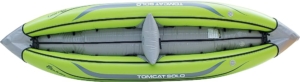 Top view of Tomcat solo inflatable kayak in green
