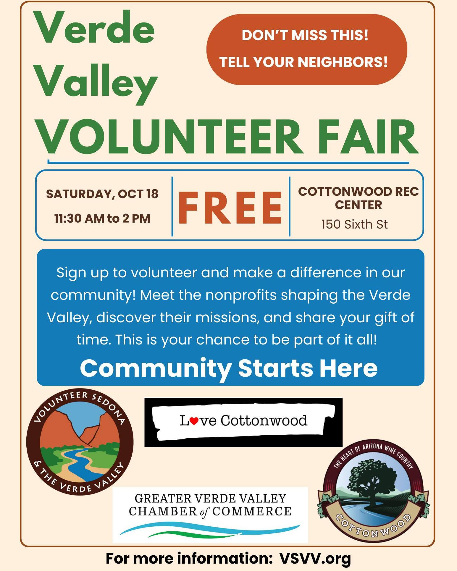 Volunteer Fair Cottonwood AZ Oct 18