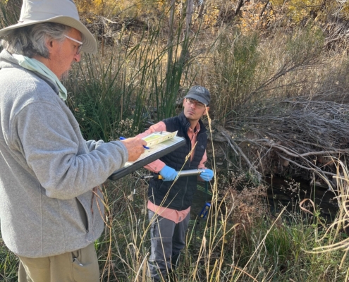 Two water quality testing volunteers out in the field
